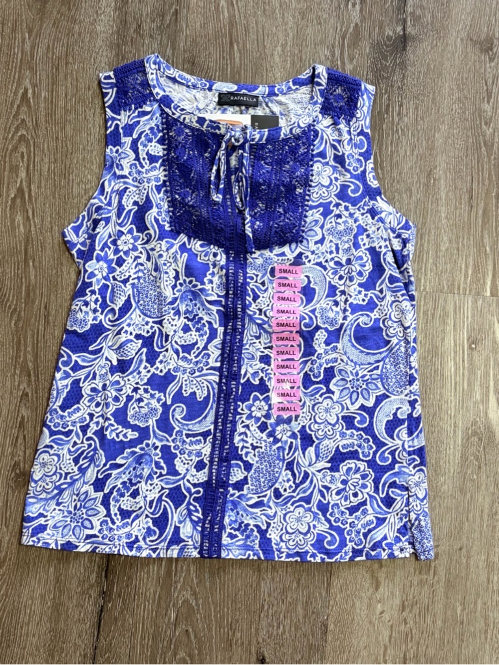 Rafaella Ladies Sleeveless Boho Split Neck With Fabric Tie Fashion Top